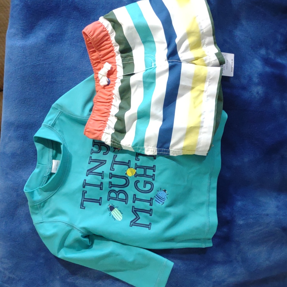 Carter's 9 month boy girl 2 pc set Swimsuit shorts long sleeve shirt UPF 50+ NEW
